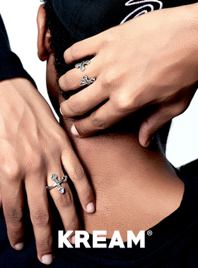 KREAM 925银复古做旧十字开口戒指男欧美潮流女个性指环可调节