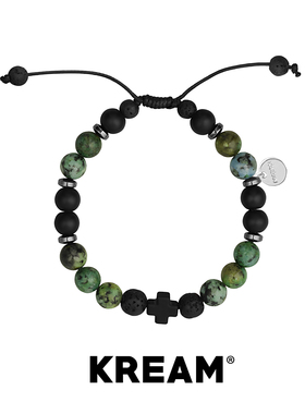 KREAM 火山石十字徽章石头手链男绿松虎眼石元素抽绳可调节