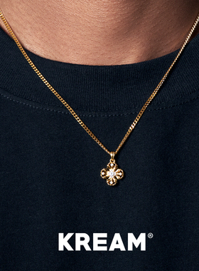 KREAM 925银双面锆石花十字项链男欧美复古百搭女锁骨毛衣链情侣