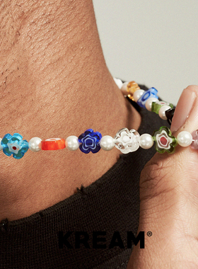 KREAM 原创 黑白彩色小花贝珠项链男嘻哈女潮流欧美串珠锁骨链