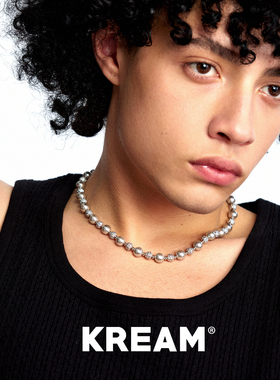 KREAM OT扣钻球灰贝珠项链男欧美潮流女高级感百搭复古嘻哈锁骨链