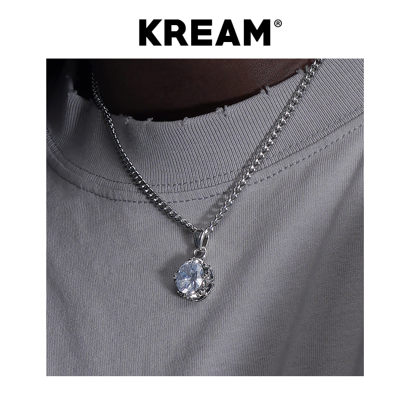 KREAM S925纯银复古做旧锆石吊坠男嘻哈女同款项链锁骨毛衣链-图0