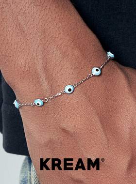 KREAM 925银 湖蓝滴油眼球手链男嘻哈女手饰欧美潮流情侣同款