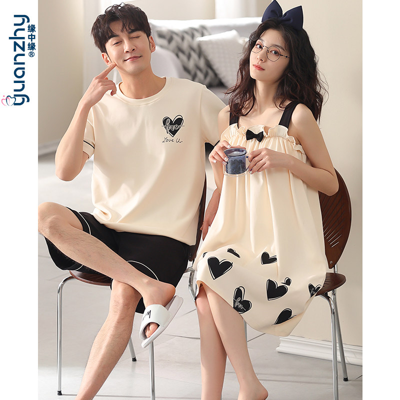 2022年新款夏季情侣纯棉短袖睡裙 缘中缘睡衣/家居服套装