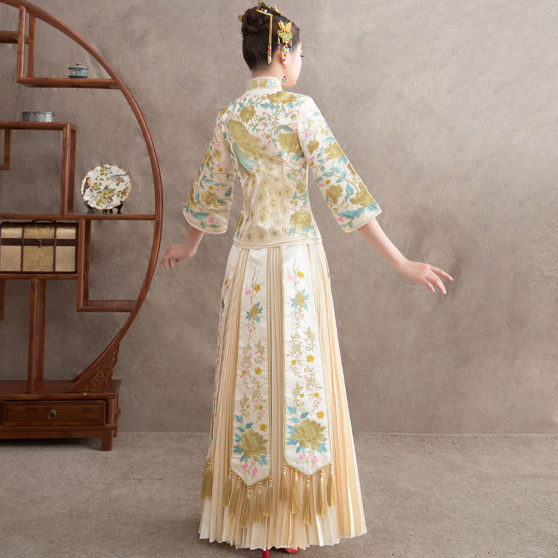 美文炫服饰旗舰店秀禾服新款结婚龙凤褂中式婚纱新娘礼服金色敬酒服旗袍香槟色3