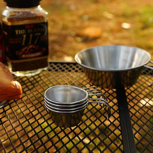 Дорожная маленькая стопка из нержавеющей стали, комплект, портативная сетчатая сумка со стаканом, нержавеющая сталь AISI 304, 4 шт, 50 мл