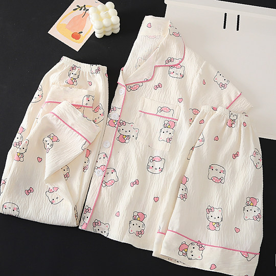Pajamas de pijama de niñas 2025 Nuevo conjunto de tres piezas al algodón de algodón puro de manga corta para niños