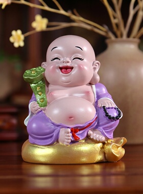 招财笑佛摆件福禄寿喜财布袋弥勒佛小和尚工艺品家居书房桌面装饰