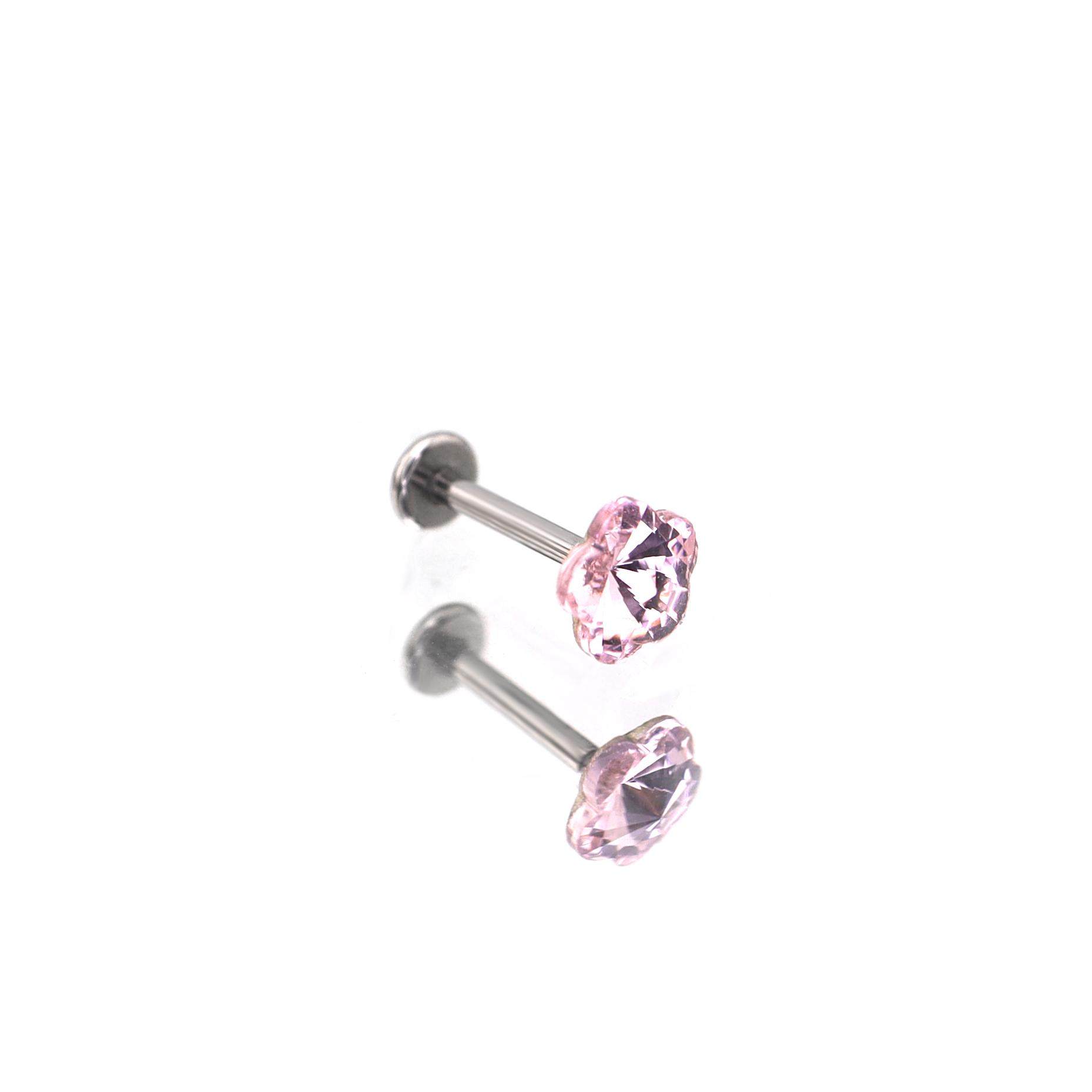 Shinma F-136钛合金内螺纹小桃花粉色水钻甜美唇钉唇环耳钉耳骨钉,淘宝优惠券,粉丝福利购,淘宝优惠卷