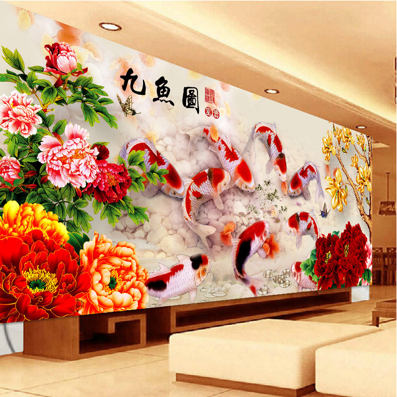 蒙娜丽莎新品十字绣2025新款九鱼图客厅大幅花开富贵牡丹线绣刺绣,淘宝优惠券,粉丝福利购,淘宝优惠卷