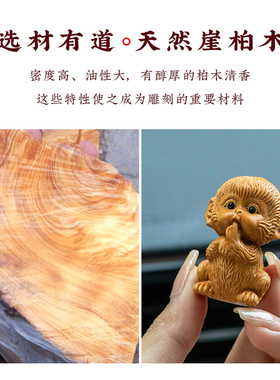 天然崖柏木可爱小猴子汽车摆件