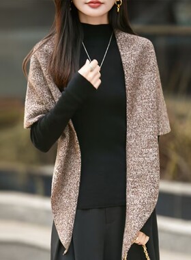 纯羊毛花纱针织三角巾女保暖护肩