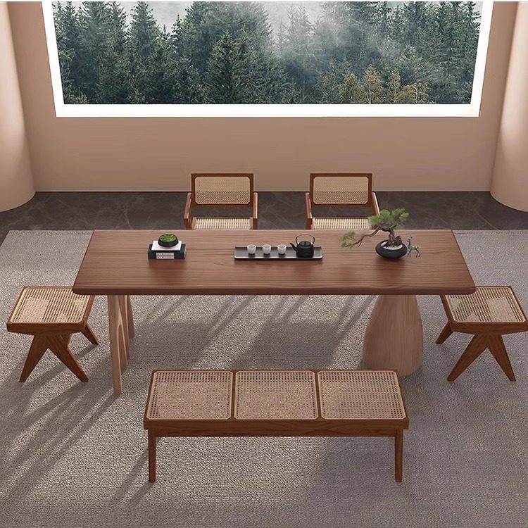 侘寂风白蜡木胡桃木实木茶桌椅组合设计师书桌一体两用茶台新中式,淘宝优惠券,粉丝福利购,淘宝优惠卷