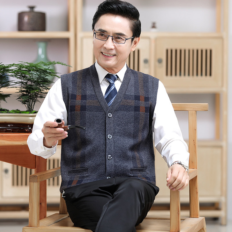 本命年红色羊毛衫无袖开衫背心男士秋冬中老年加厚马甲毛衣爸爸装,淘宝优惠券,粉丝福利购,淘宝优惠卷