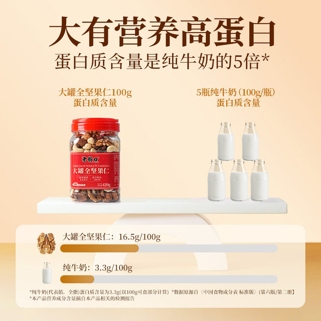 Laojiekou pure nuts 420g canned large grain cashew walnut daily pure nuts roasted seeds and nuts snacks