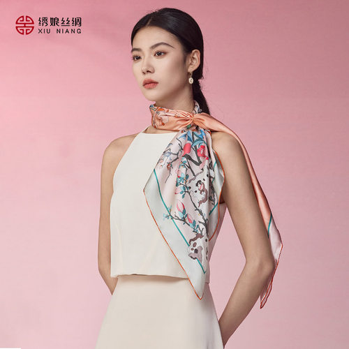 绣娘丝绸真丝丝巾新款桑蚕丝方巾披肩外搭高级围巾送妈妈礼物礼盒 - 图1