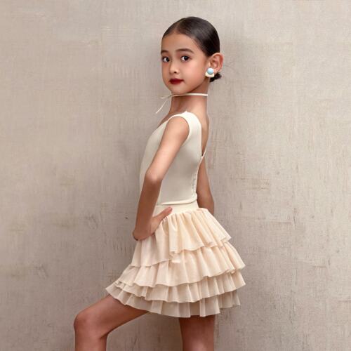 梵蒂恺2025新款夏季拉丁舞服女童练功服儿童高级感演出舞蹈服套装 - 图3