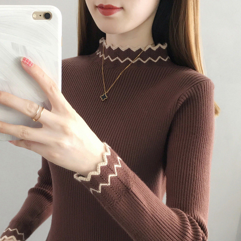 秋冬季夹色半高领打底衫毛衣女2025新款内搭长袖修身上衣针织衫女,淘宝优惠券,粉丝福利购,淘宝优惠卷