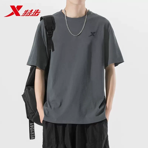 Xtep, хлопковая футболка, розовый цветной спортивный костюм, короткий рукав, осенняя, оверсайз, круглый воротник