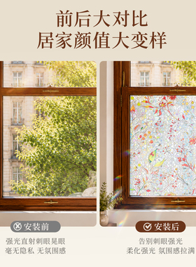 法式复古花卉窗户贴纸透光不透明