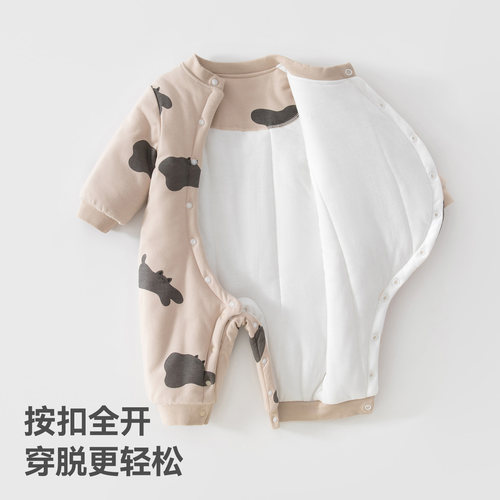 贝肽斯婴儿夹棉连体衣冬加厚保暖新生婴幼儿宝宝衣服外出冬装棉服 - 图0