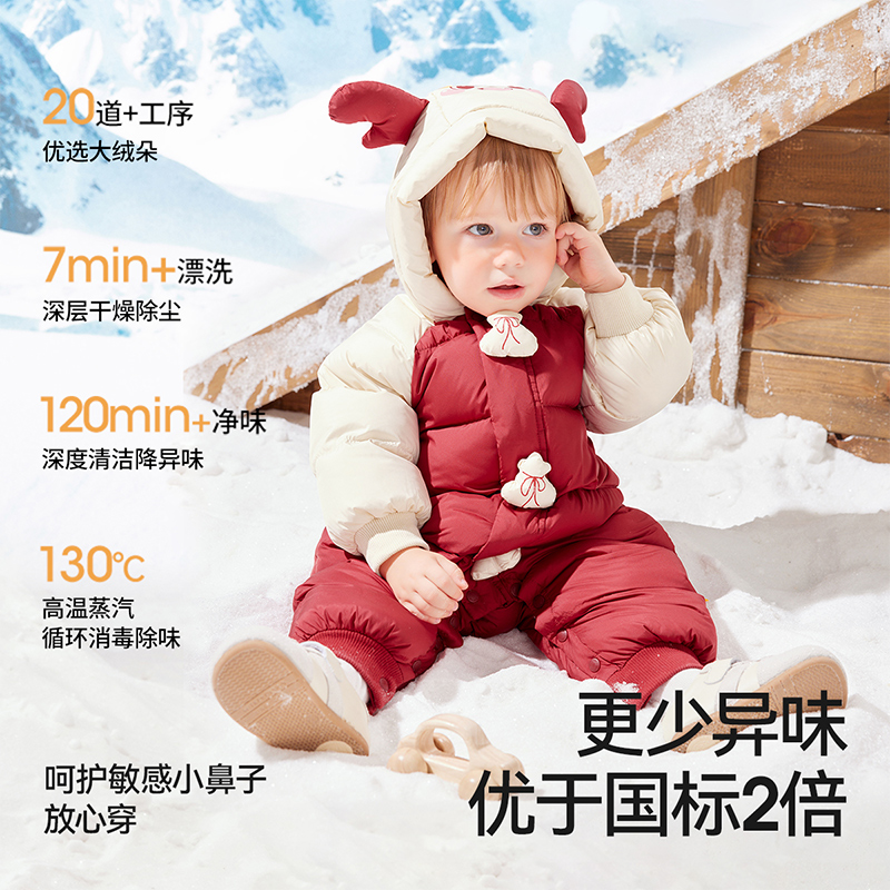 贝肽斯婴幼儿秋冬季衣服连体衣新生儿棉服羽绒服外出冬装宝宝哈衣