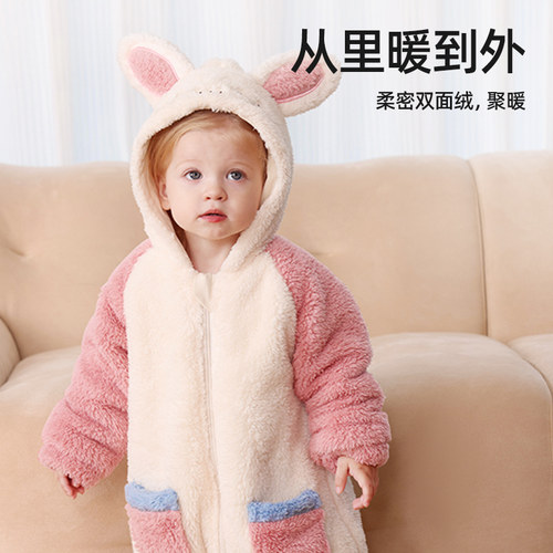 贝肽斯婴儿衣服秋冬夹棉连体衣冬季家居服加厚宝宝外出棉服爬服 - 图3