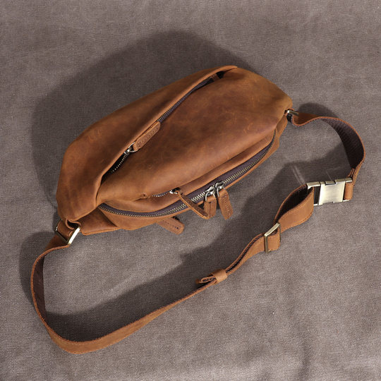 Crazy Horse leather waist bag mobile phone bag men's waist bag pure cowhide retro fashion multifunctional versatile trendy leather crossbody chest bag