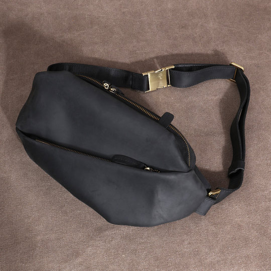 Crazy Horse leather waist bag mobile phone bag men's waist bag pure cowhide retro fashion multifunctional versatile trendy leather crossbody chest bag