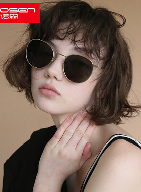 茶色墨镜女小脸ins街拍圆形