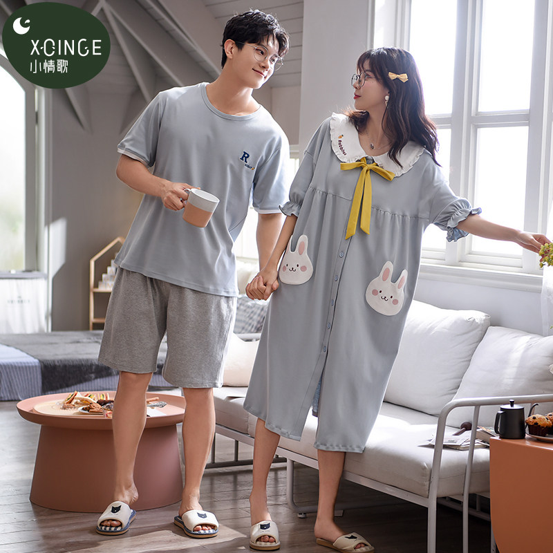 2套价夏季新款纯棉情侣男女睡裙 小情歌睡衣/家居服套装