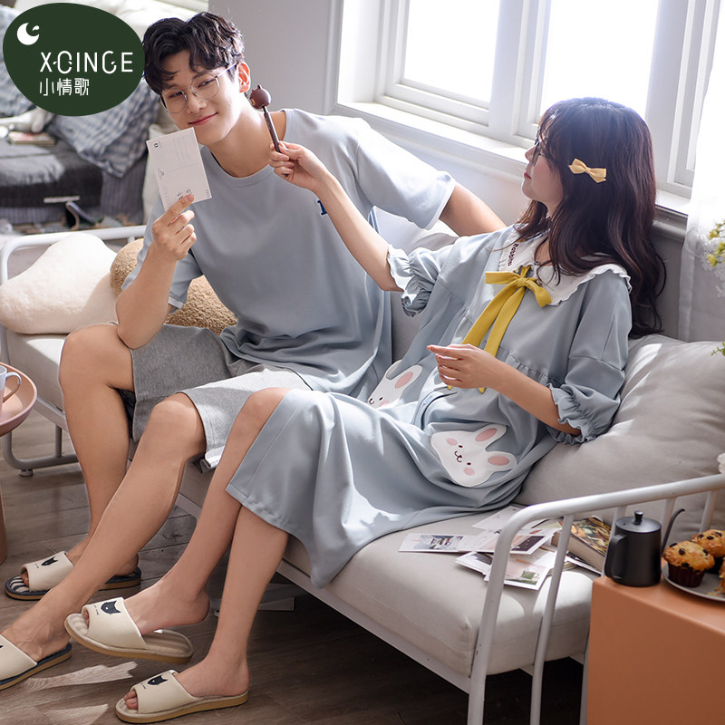 2套价夏季新款纯棉情侣男女睡裙 小情歌睡衣/家居服套装
