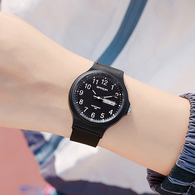 男女孩初中小学生儿童双日历电子表 三达手表国产腕表