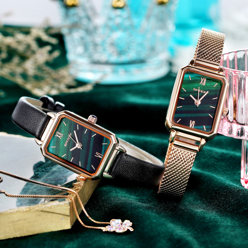法国小众女ins风轻奢森系小绿表 三达手表国产腕表