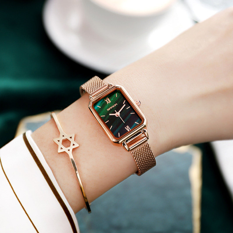 法国小众女ins风轻奢森系小绿表 三达手表国产腕表
