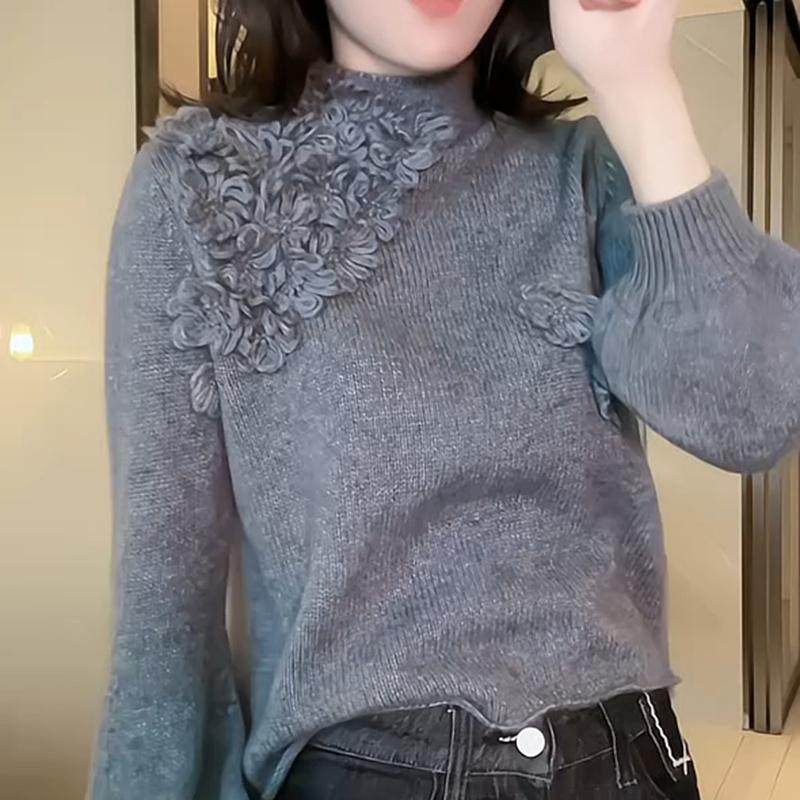 韩系立体花朵慵懒软糯毛衣女秋冬新款宽松洋气内搭针织打底衫上衣,淘宝优惠券,粉丝福利购,淘宝优惠卷