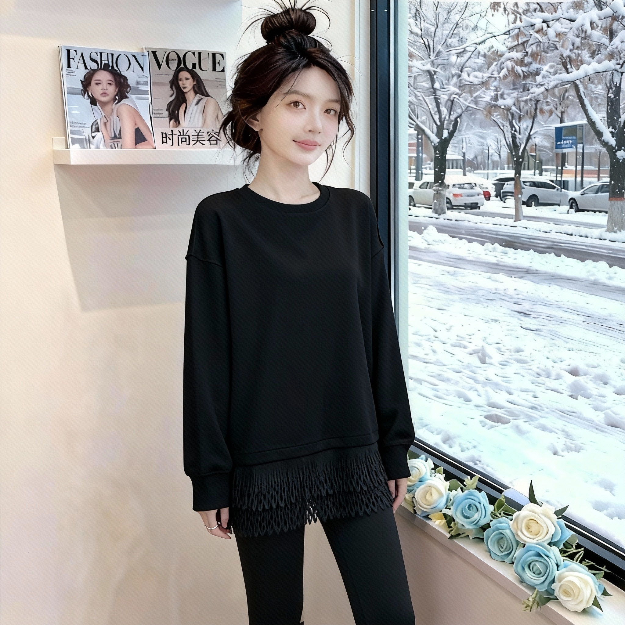 中长款蕾丝花边白色打底衫女秋冬加绒内搭长袖配鲨鱼裤上衣遮屁股,淘宝优惠券,粉丝福利购,淘宝优惠卷