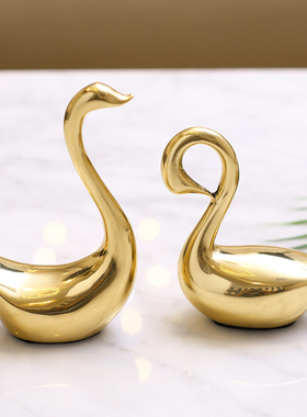 天鹅黄铜卧室浪漫风新婚闺蜜摆件