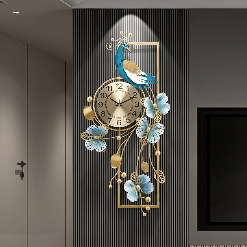 飞鸟集2026新款新中式孔雀装饰钟表客厅木格栅挂钟高级感时钟挂墙,淘宝优惠券,粉丝福利购,淘宝优惠卷