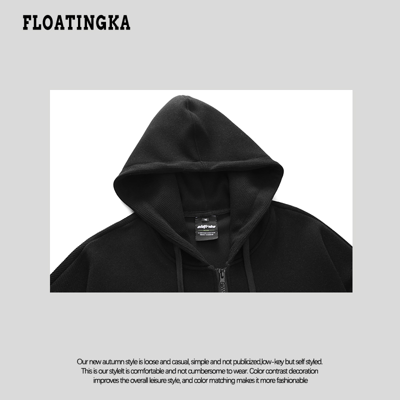 FLOATINGKA浮佧尼国潮连帽卫衣hiphop小众设计复古运动开衫外套男