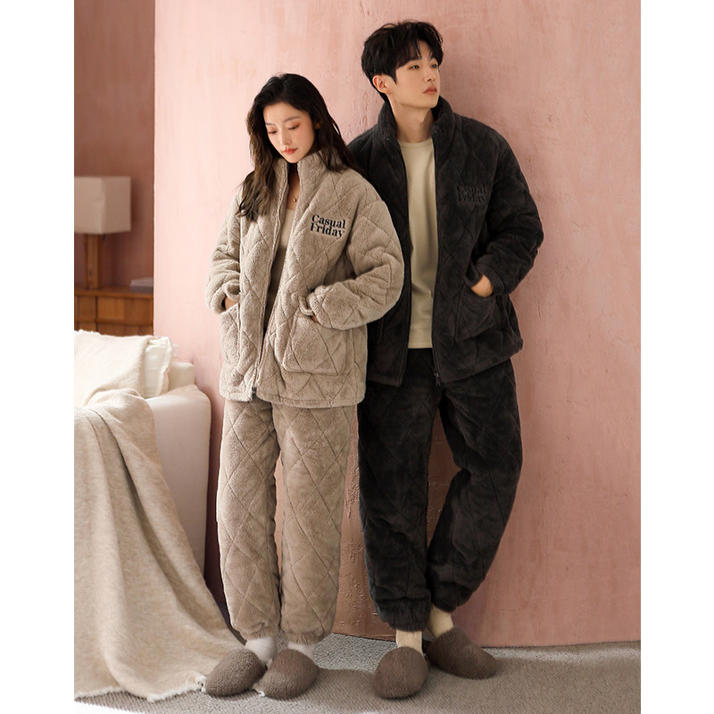 2025新款情侣睡衣冬季珊瑚绒三层加厚夹棉服套装休闲可外穿家居服,淘宝优惠券,粉丝福利购,淘宝优惠卷