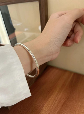 古法纯l银色手镯女9l9l9足l银色平安喜乐宝宝款可调节送女友礼镀