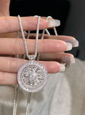 999足银可转动八宝罗盘纯银项链轻奢简约新中式小众设计圆盘吊坠
