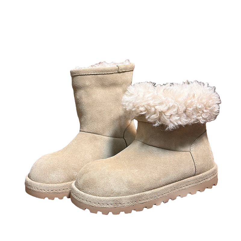 磨砂真皮羊毛大头厚底雪地靴女2025冬季新款加绒保暖两穿中筒短靴,淘宝优惠券,粉丝福利购,淘宝优惠卷