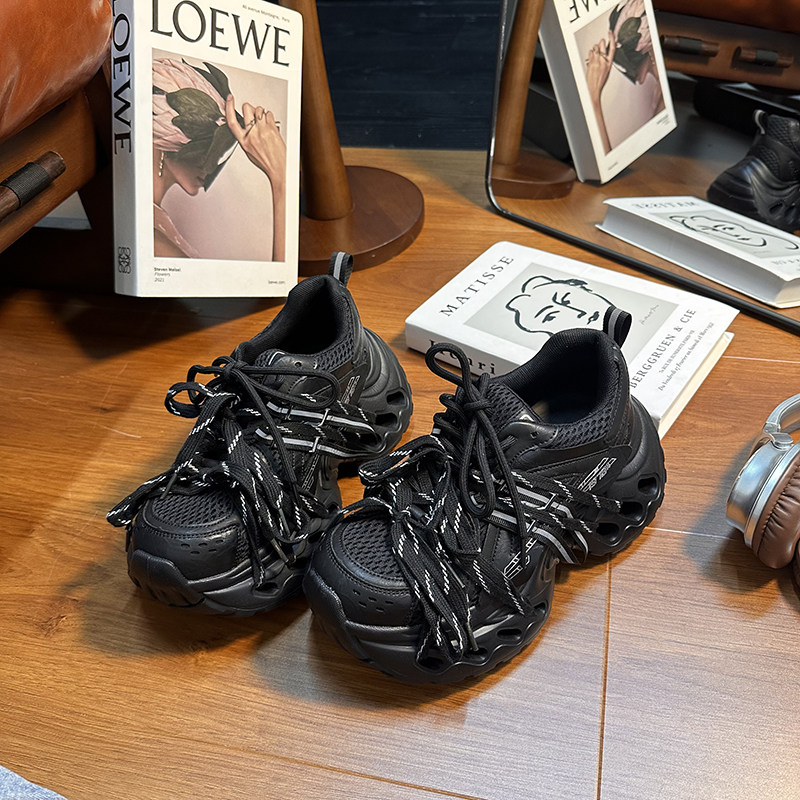 欧货真皮绑带做旧网面松糕厚底老爹鞋女百搭小个子增高休闲运动鞋,淘宝优惠券,粉丝福利购,淘宝优惠卷