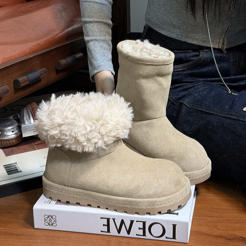 磨砂真皮羊毛大头厚底雪地靴女2025冬季新款加绒保暖两穿中筒短靴,淘宝优惠券,粉丝福利购,淘宝优惠卷