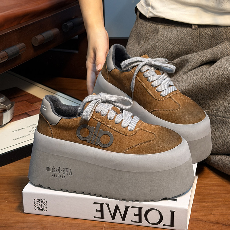 复古真皮做旧松糕厚底德训鞋女加绒面包鞋百搭小个子增高休闲板鞋,淘宝优惠券,粉丝福利购,淘宝优惠卷