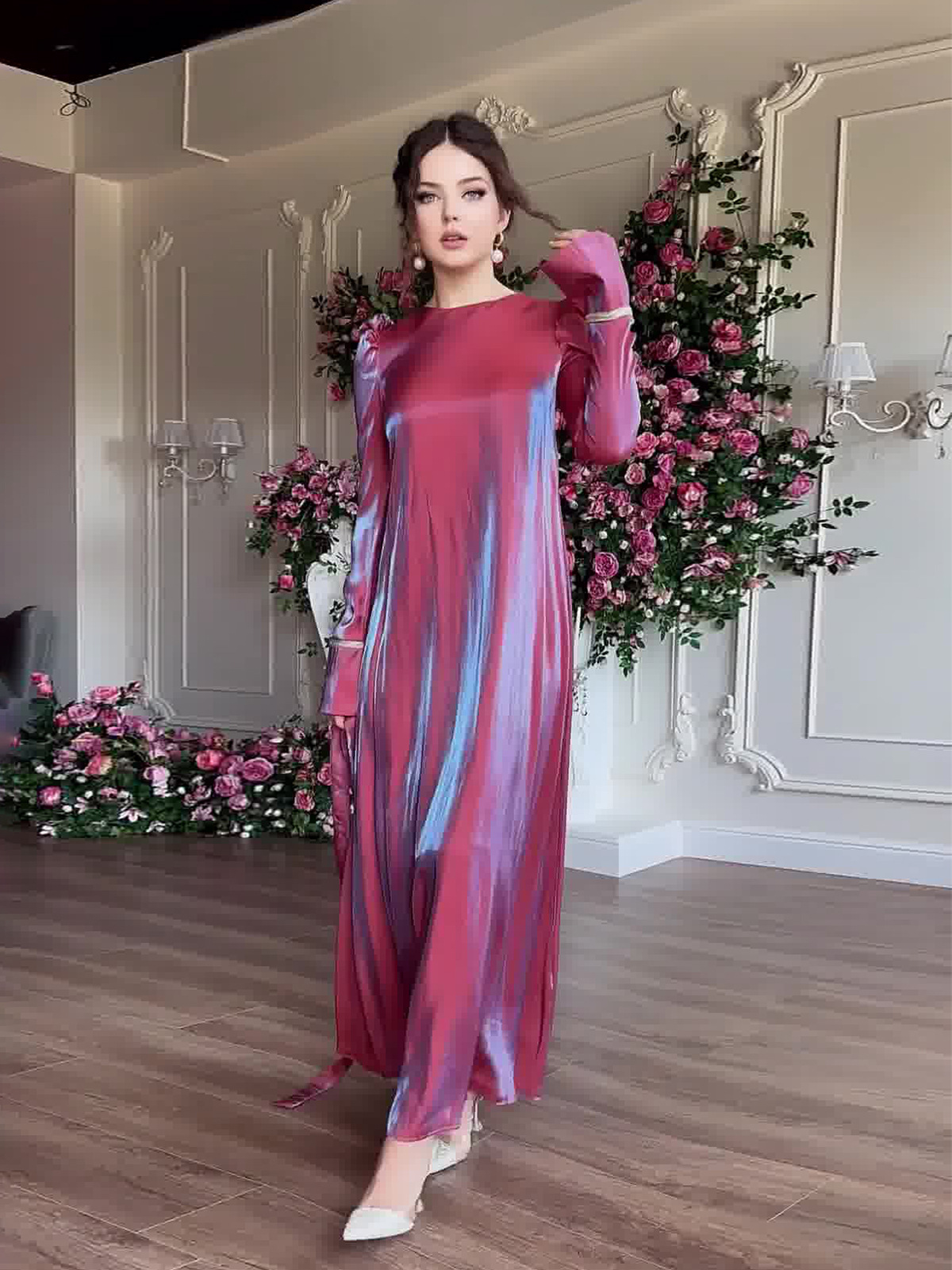 Glitter elegant swing dress闪光琉璃缎沙特迪拜优雅大摆连衣裙-图0