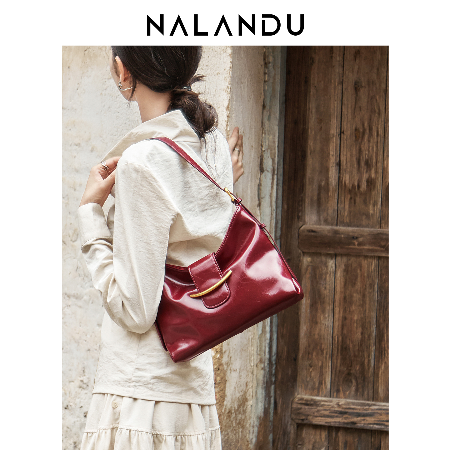 纳兰杜星迹托特包女包2025新款红色包包新娘婚包设计感小众斜挎包 - 图1