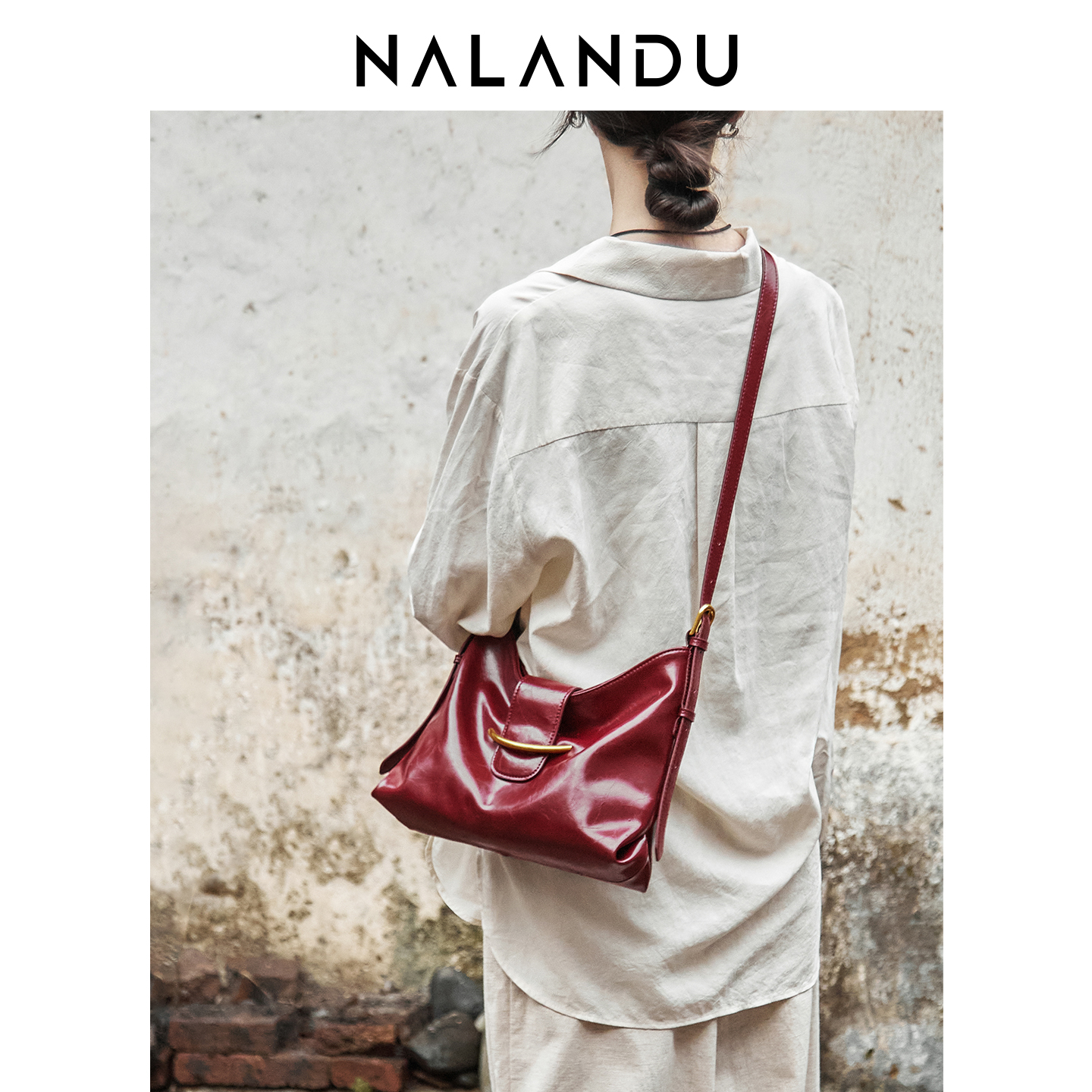 纳兰杜星迹托特包女包2025新款红色包包新娘婚包设计感小众斜挎包 - 图3